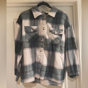 Shein Green Plaid Overshirt Shacket Button-Up Shirt